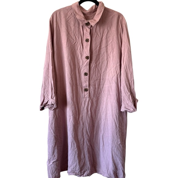 J. Jill Brush Pink Linen Blend Shirt Dress Sz 4X - Picture 2 of 11